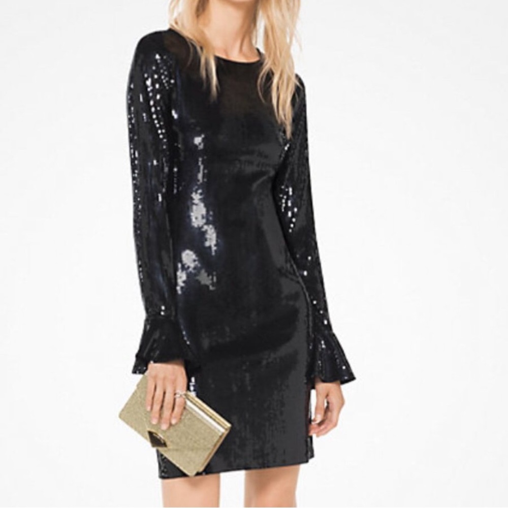 Michael kors black sequin long sleeve dress size medium